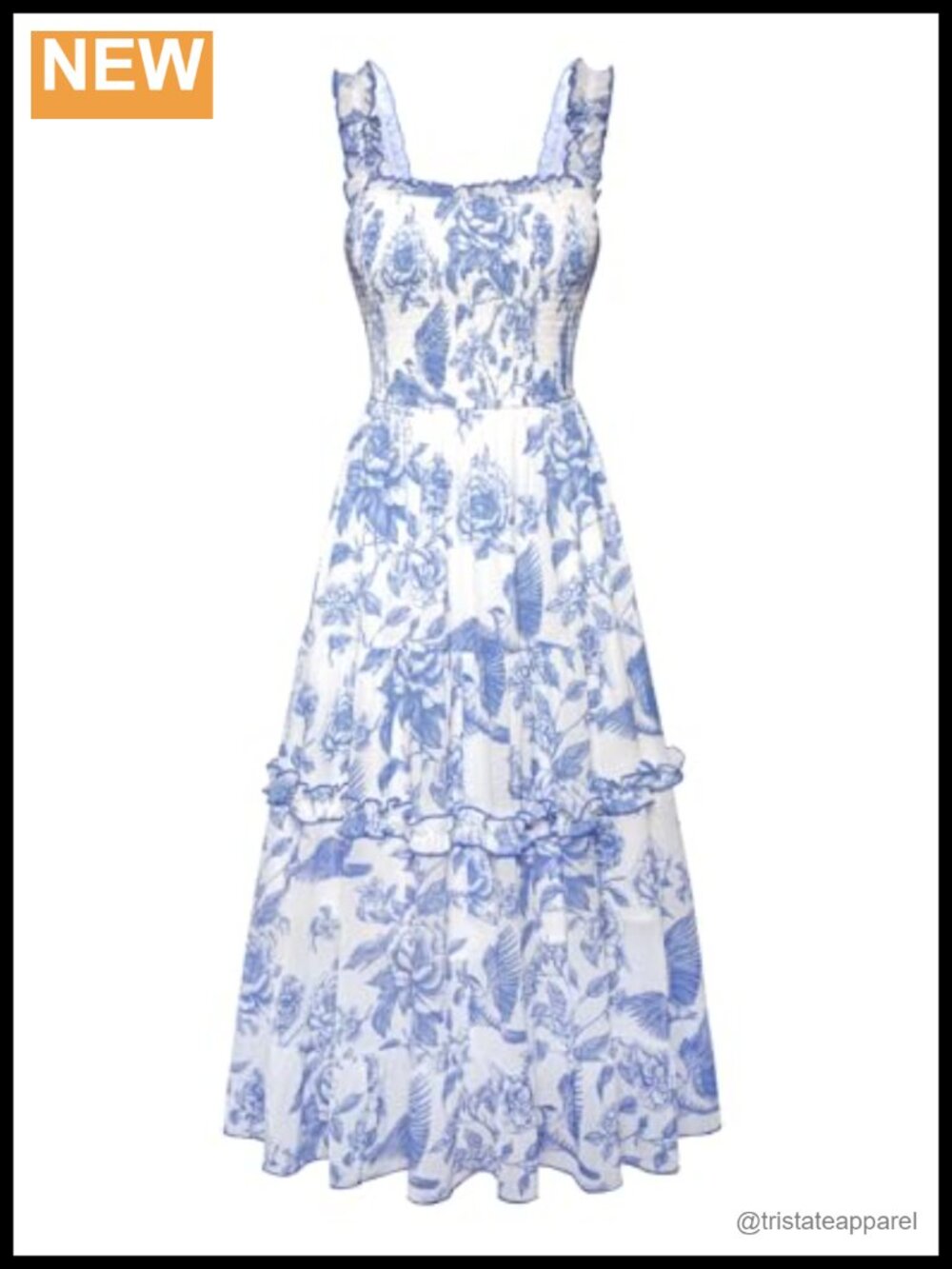 Floral Sundress Smocked Bodice Spaghetti Strap A-Line Midi Dress with Pockets